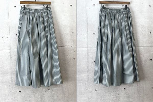 極美品＊アピースオブライブラリ バンドカラーストライプブラウス 麻100 ブルー 極美品＊アピースオブライブラリ バンドカラーストライプ